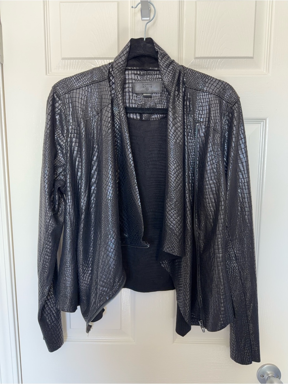BlankNYC Irongirl Faux-Croc Draped Leather Jacket, Size XL